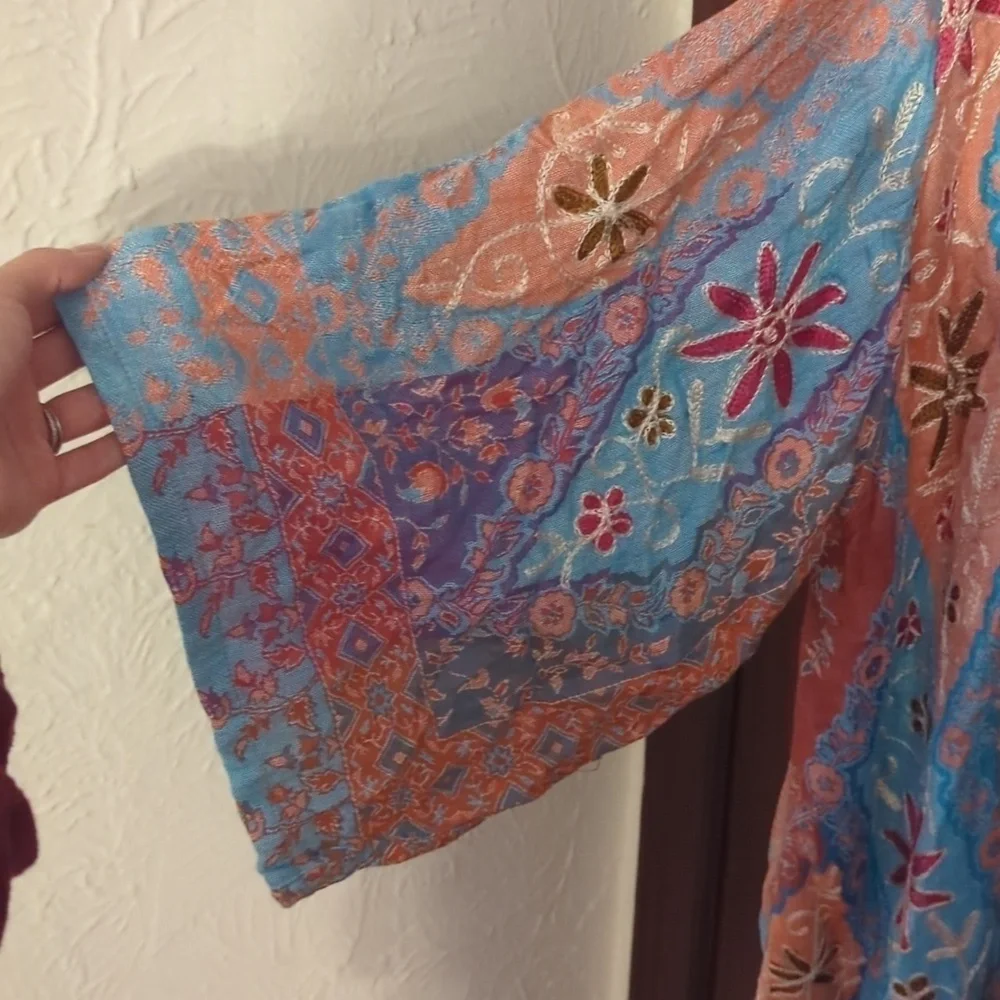 Time For Me Embroidered Bohemian Flowy Open Fringe Cardigan Size 2X - Picture 6 of 9